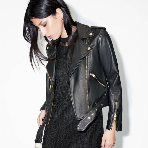 All Saints Jackets & Blazers - NWT All Saints Balfern Black Leather Biker Jacket with Silver Hardware